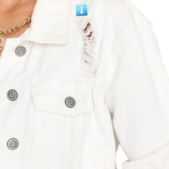 AMERICAN EAGLE White Ripped, Distressed, Cropped Denim Jacket Size Large - Picture 8 of 16